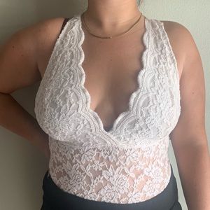 White/Cream Lace Bodysuit (L)